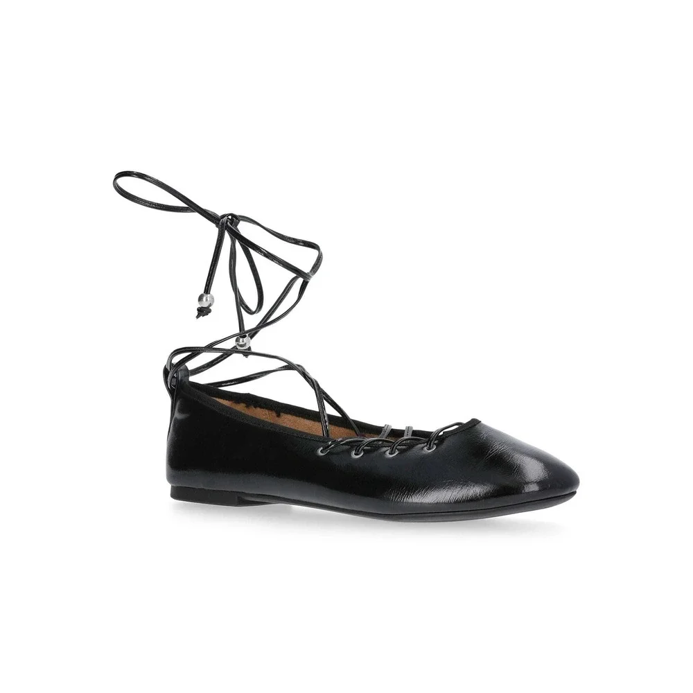 No Boundaries Ballet Flats Dress Black Lace Up Ankle Wrap Womens Shoes‎ Size 7